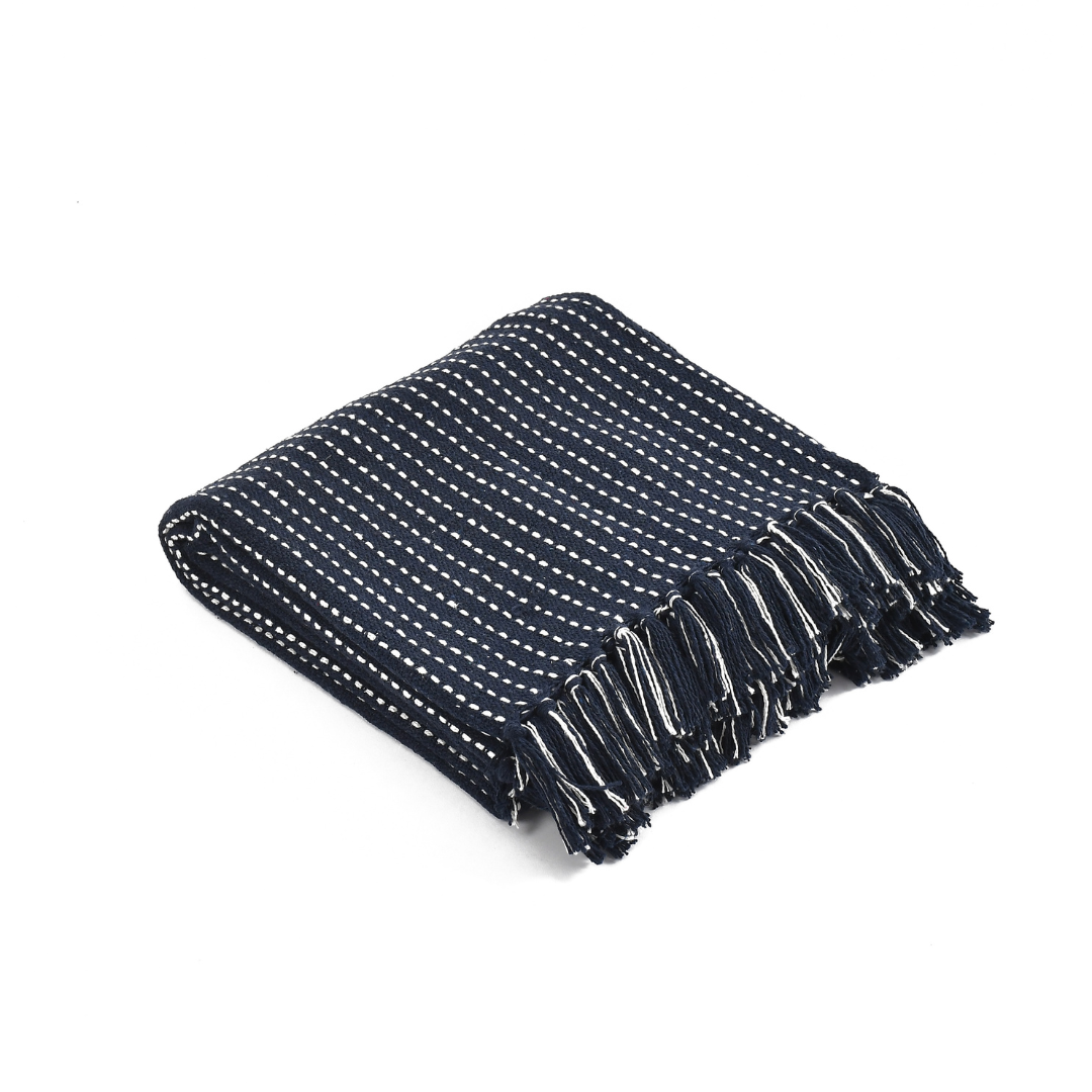Navy Woven Cotton Throw- sashaa world