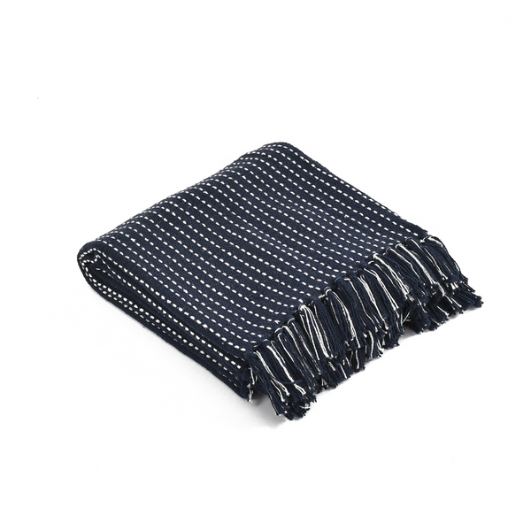 Navy Woven Cotton Throw- sashaa world