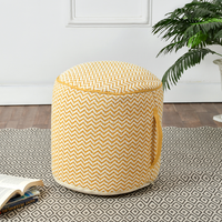 Mustard and White Boho Pouf