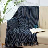 Navy Woven Cotton Throw- sashaa world