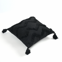 Black Chevron Tufted Cushion Cover with Tassels
