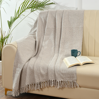 Beige Woven Cotton Throw
