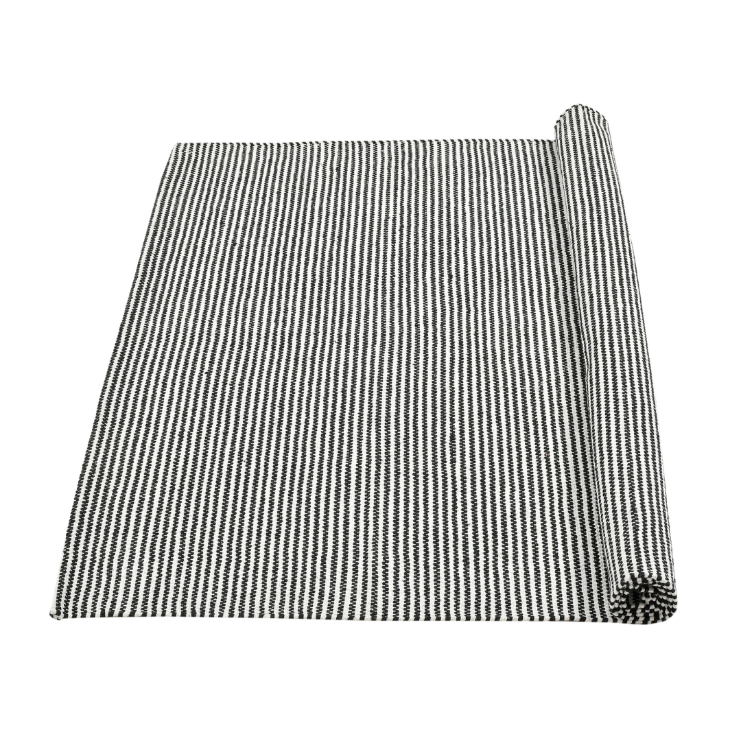 Ivory & Black Striped Cotton Rug
