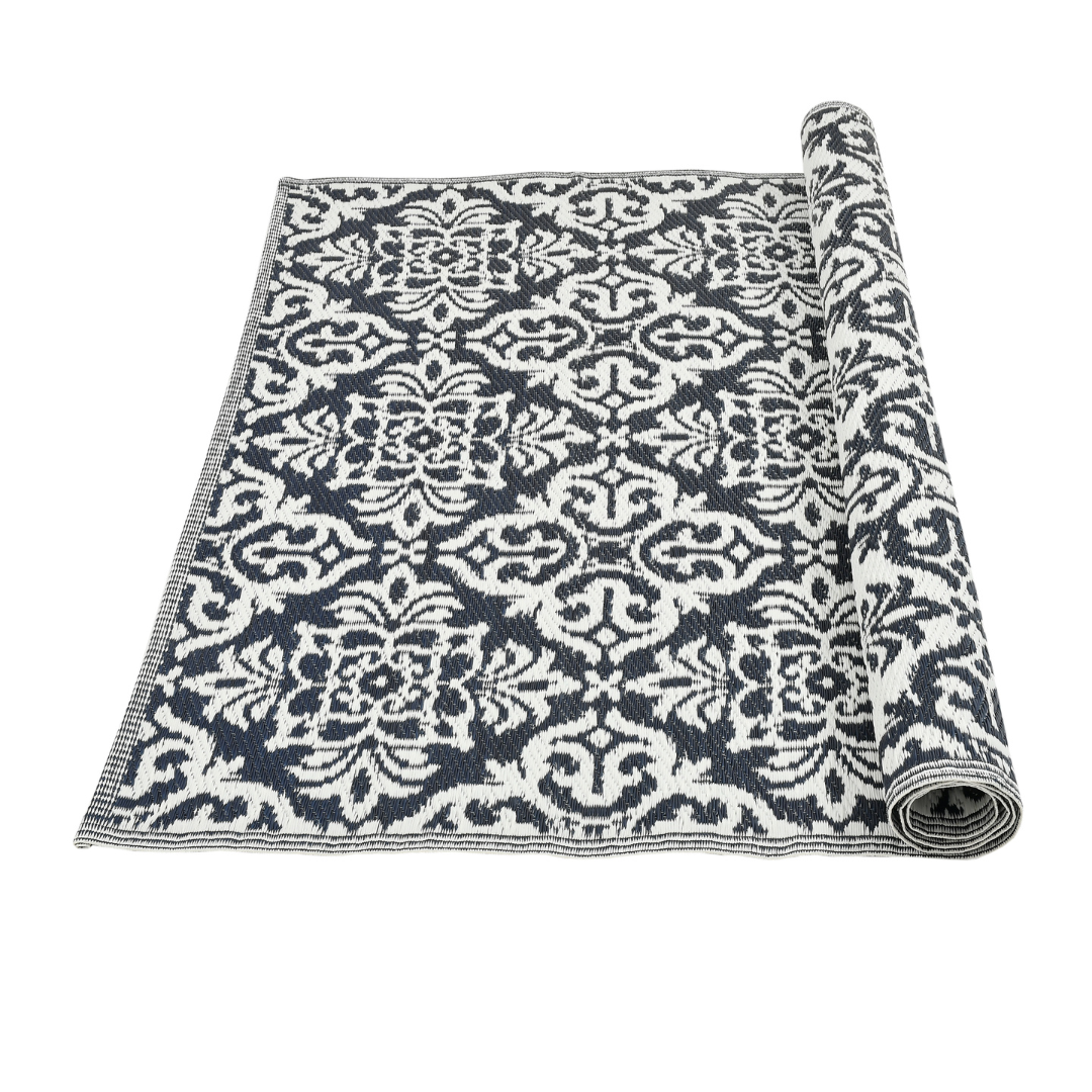 Reversible Blue and White Geometric Carpet