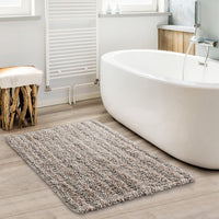 Brown Tufted Striped Bathroom Rug