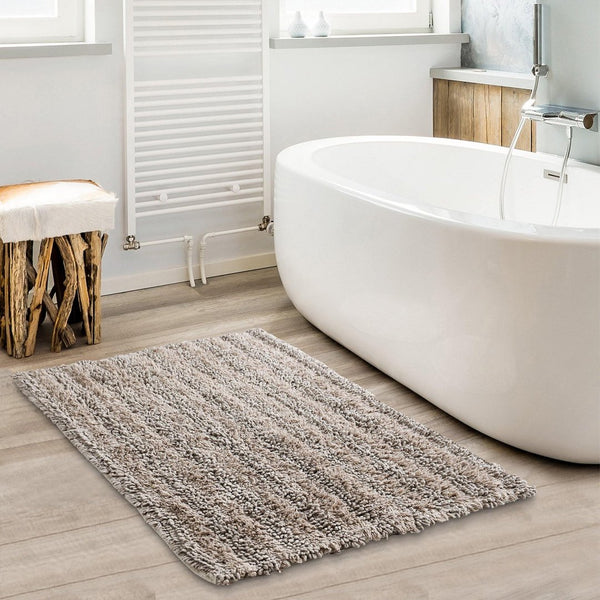 Brown Tufted Striped Bathroom Rug