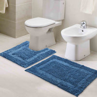 Anti-skid Solid Bathmat and Contour set Blue
