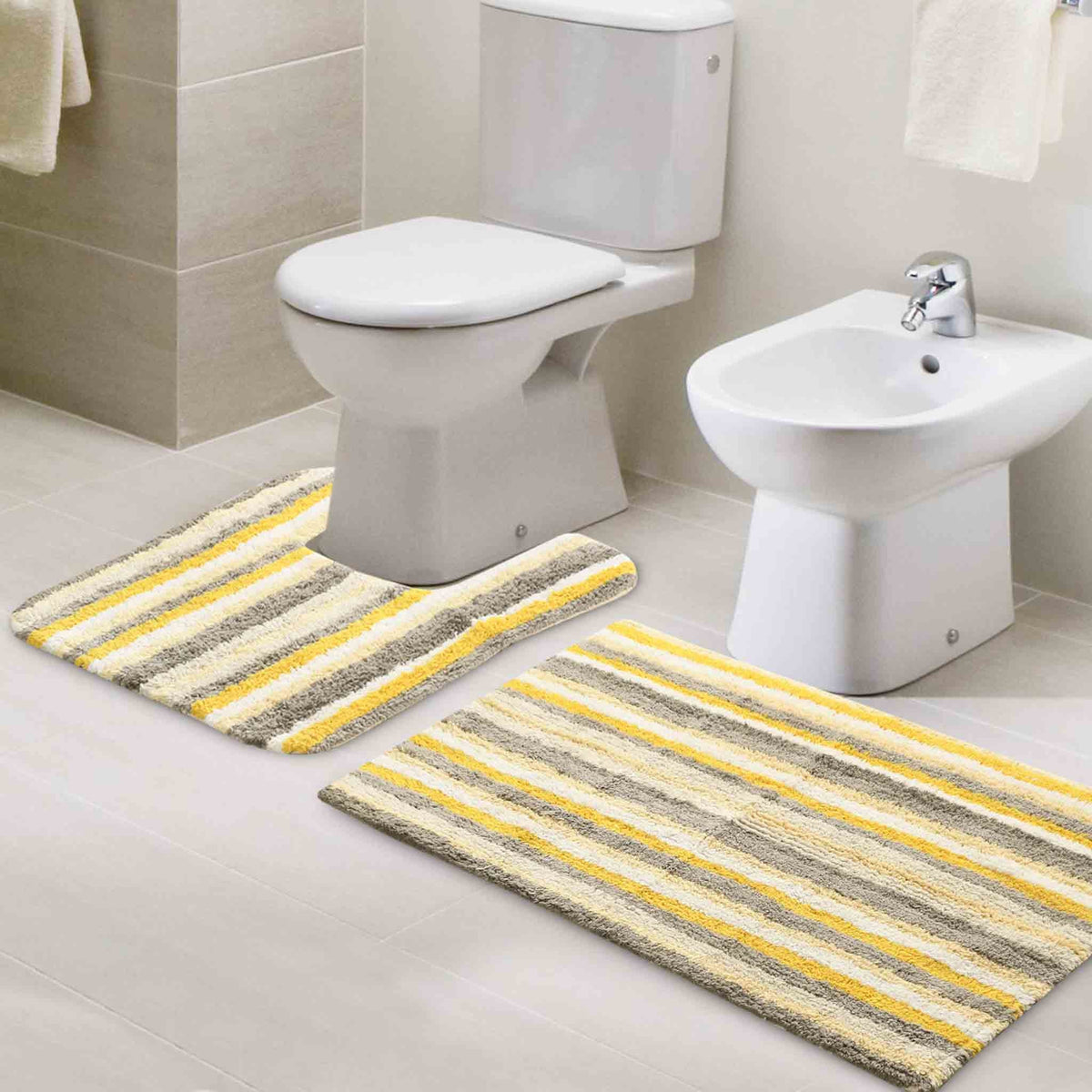 Anti skid Striped Bathmat and Contour set