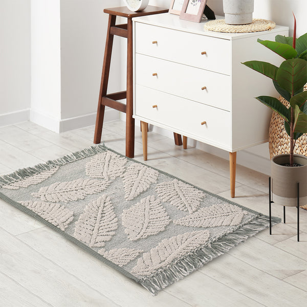 Leaf Pattern Cotton Woven Rug - Sashaa World