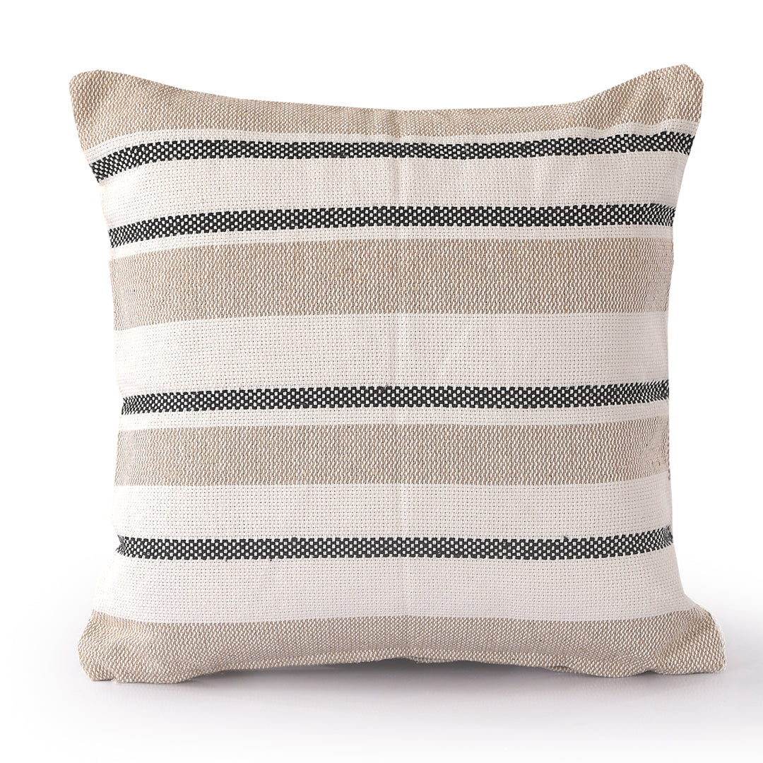 Beige Black Striped Woven Cushion Cover