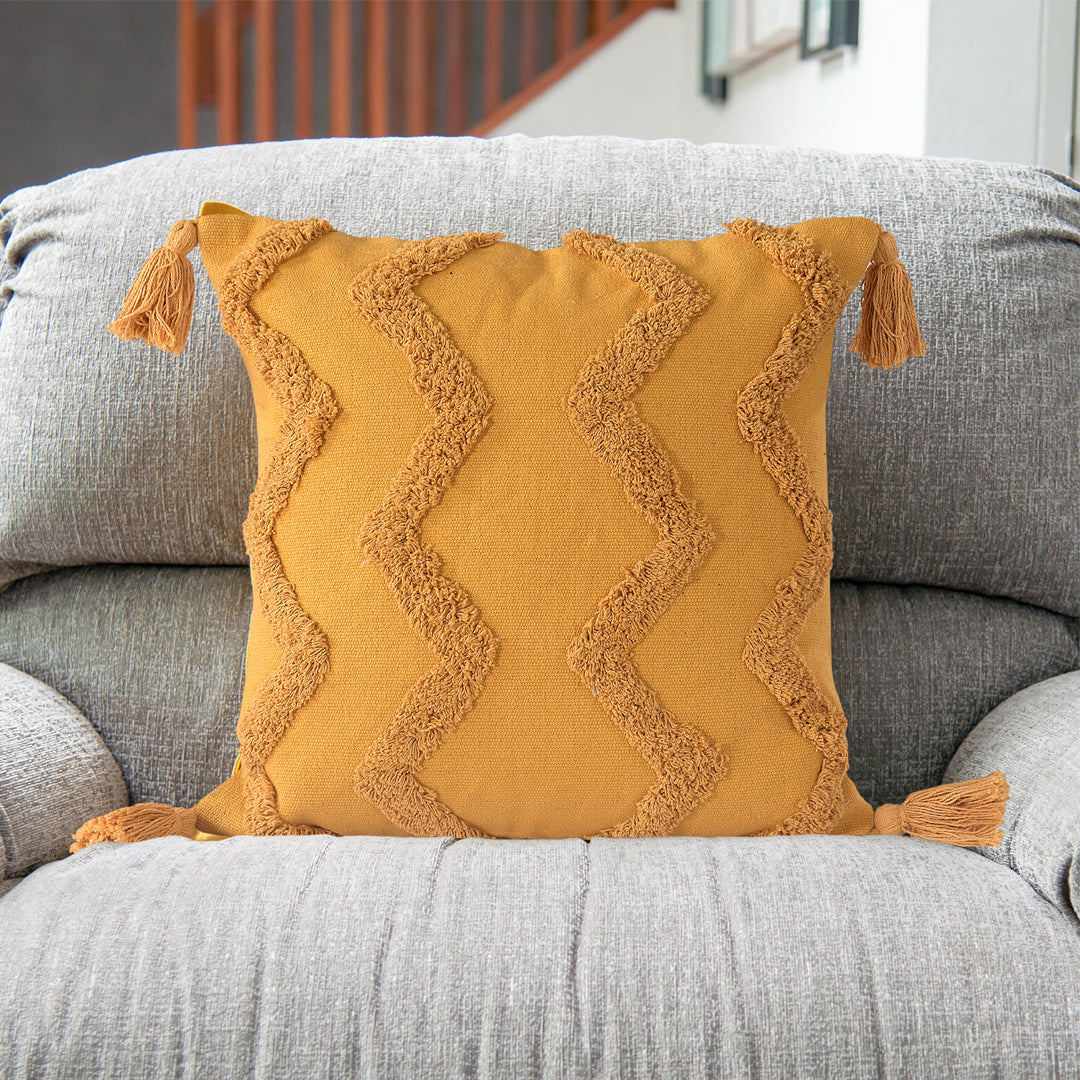 Pack of Two Chevron Tufted Cushion Cover with Tassels