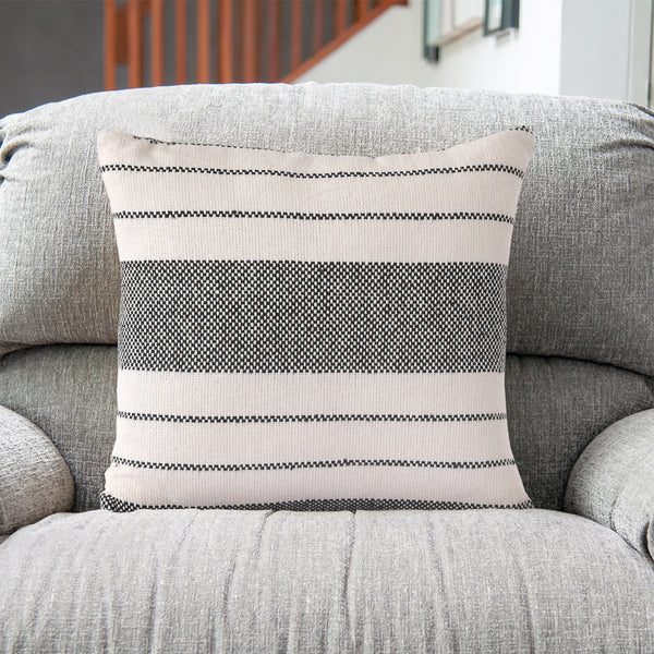 Black Striped Decorative Woven Cushion Cover