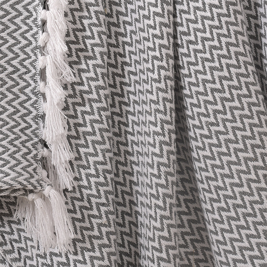 Chevron Delight Grey Ivory Versatile Cotton Throw