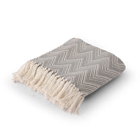 Zig-Zag Patterned Grey Ivory Woven Throw