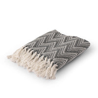 Zig-Zag Patterned Black Ivory Woven Throw