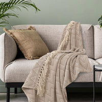 Zig-Zag Patterned Beige Ivory Woven Throw