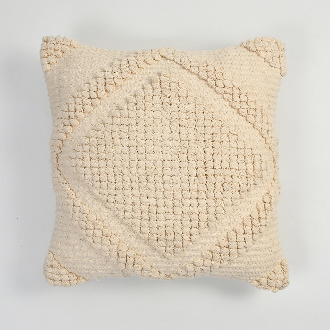 Ivory Diamond Tufted Cushion Cover