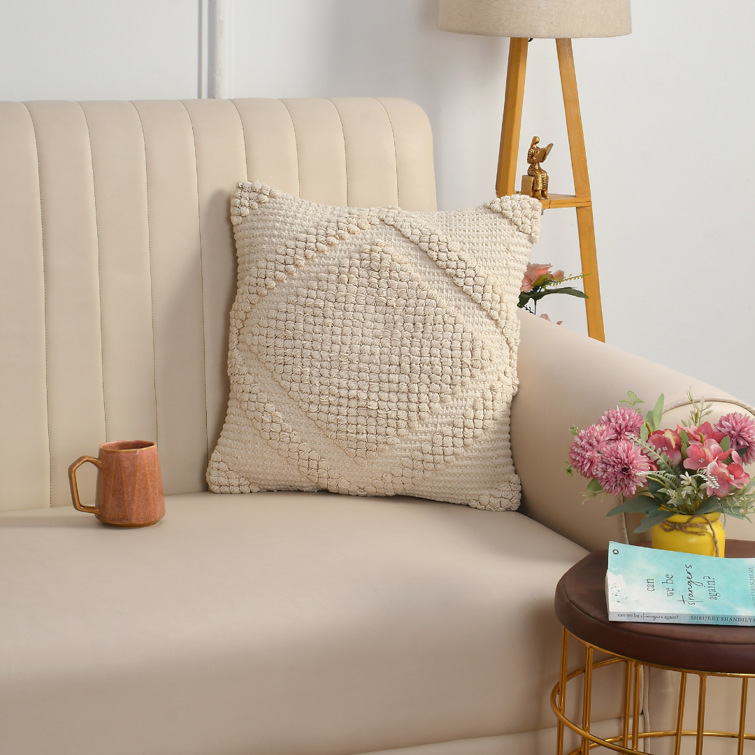Ivory Diamond Tufted Cushion Cover