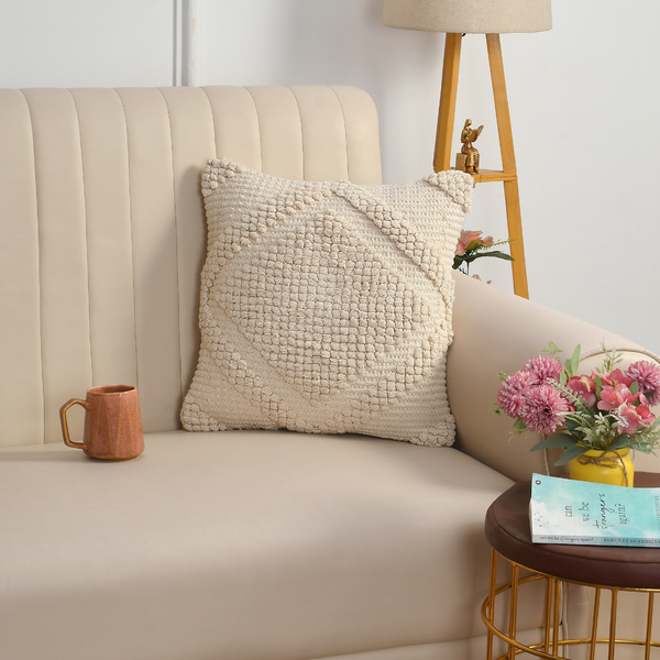Ivory Diamond Tufted Cushion Cover