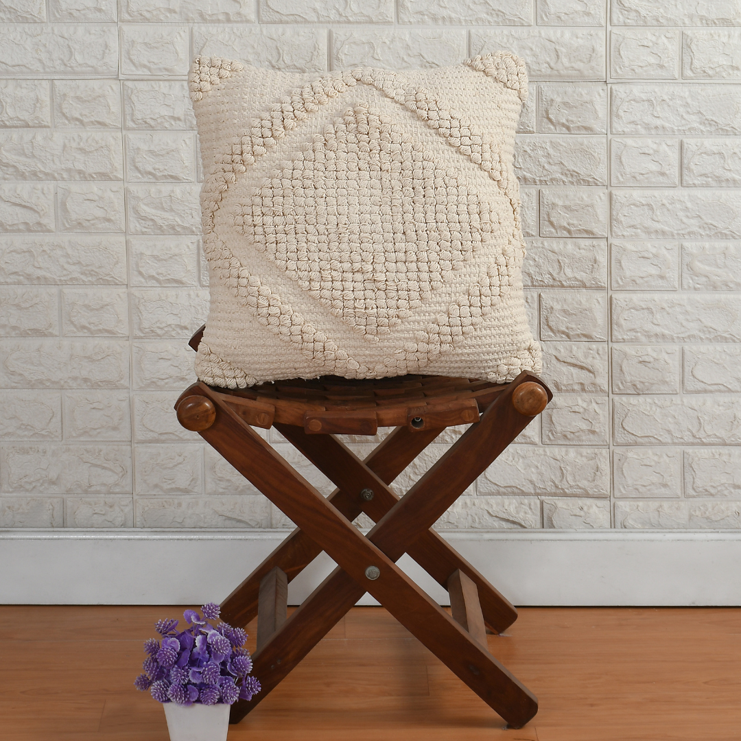 Ivory Diamond Tufted Cushion Cover