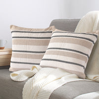 Beige Black Striped Woven Cushion Cover