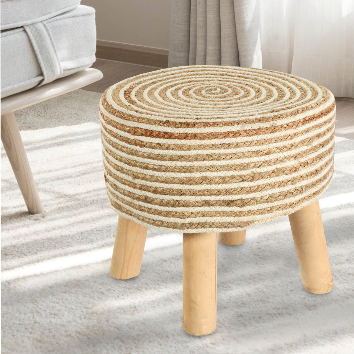 Circle of Life Jute Stool- White