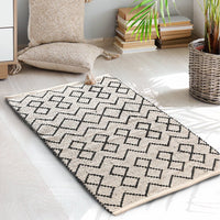 Diamond and Chevron Pattern Cotton Rug Black & Beige - Sashaa World