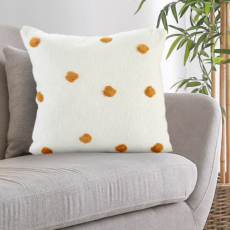 White Cushion Cover with Tufted Yellow Scatters