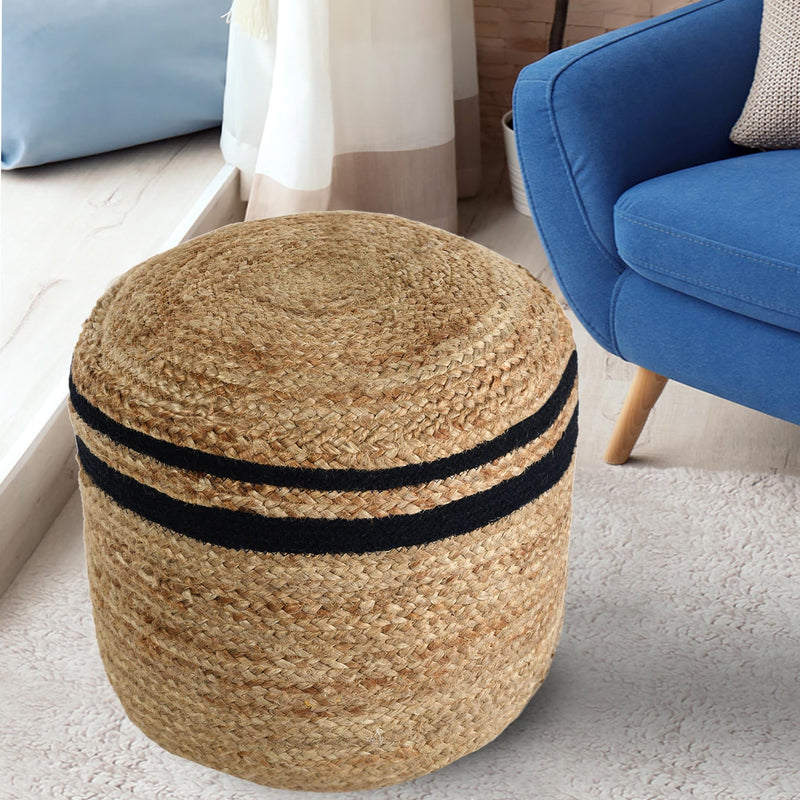 Jute Pouf with Colour Accents