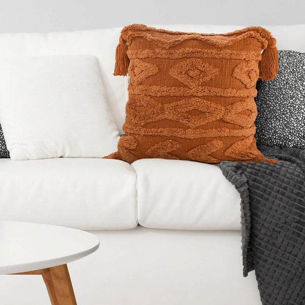 Brick Orange Tufted Cushion Cover