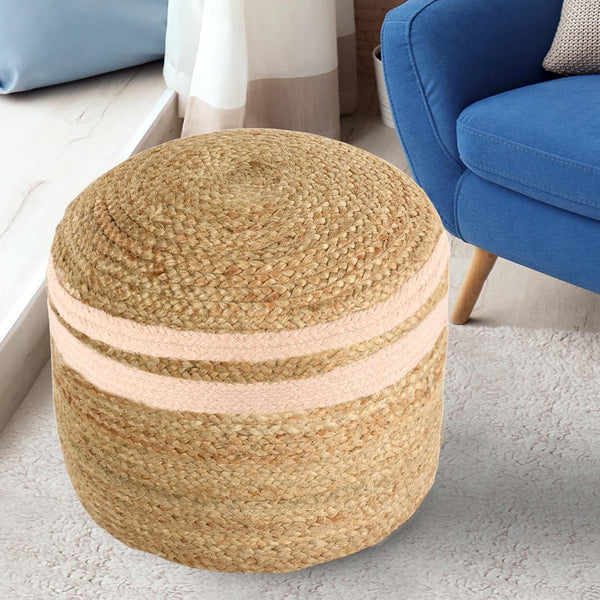 Jute Pouf with Colour Accents