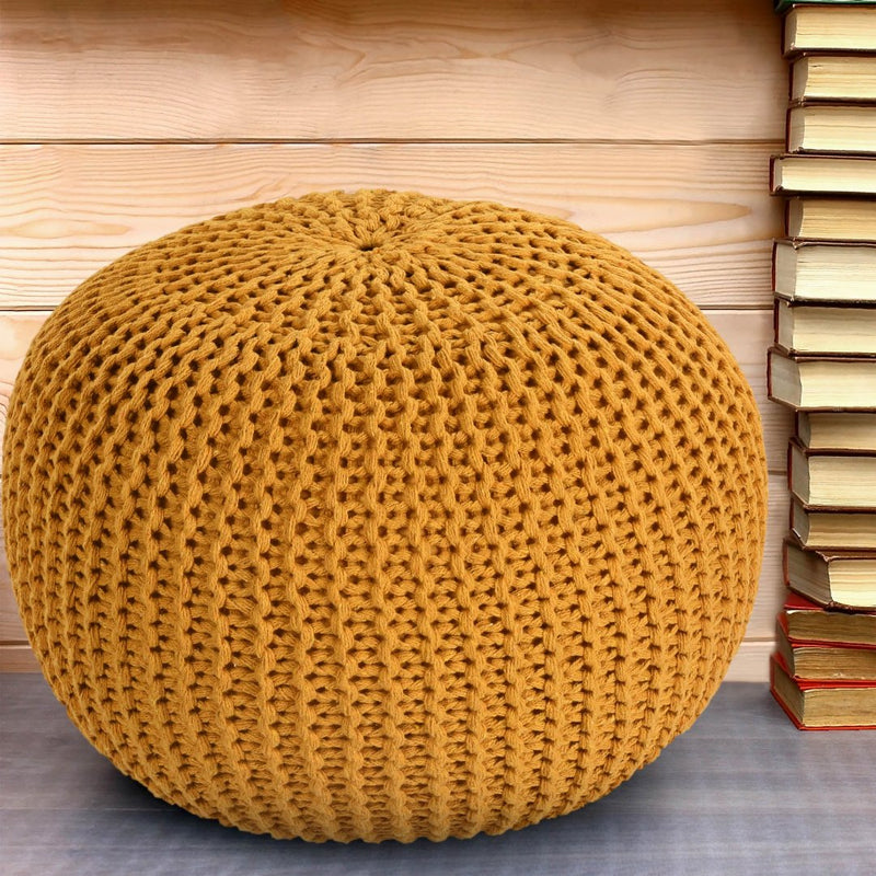 Knitted Pouf in Mustard