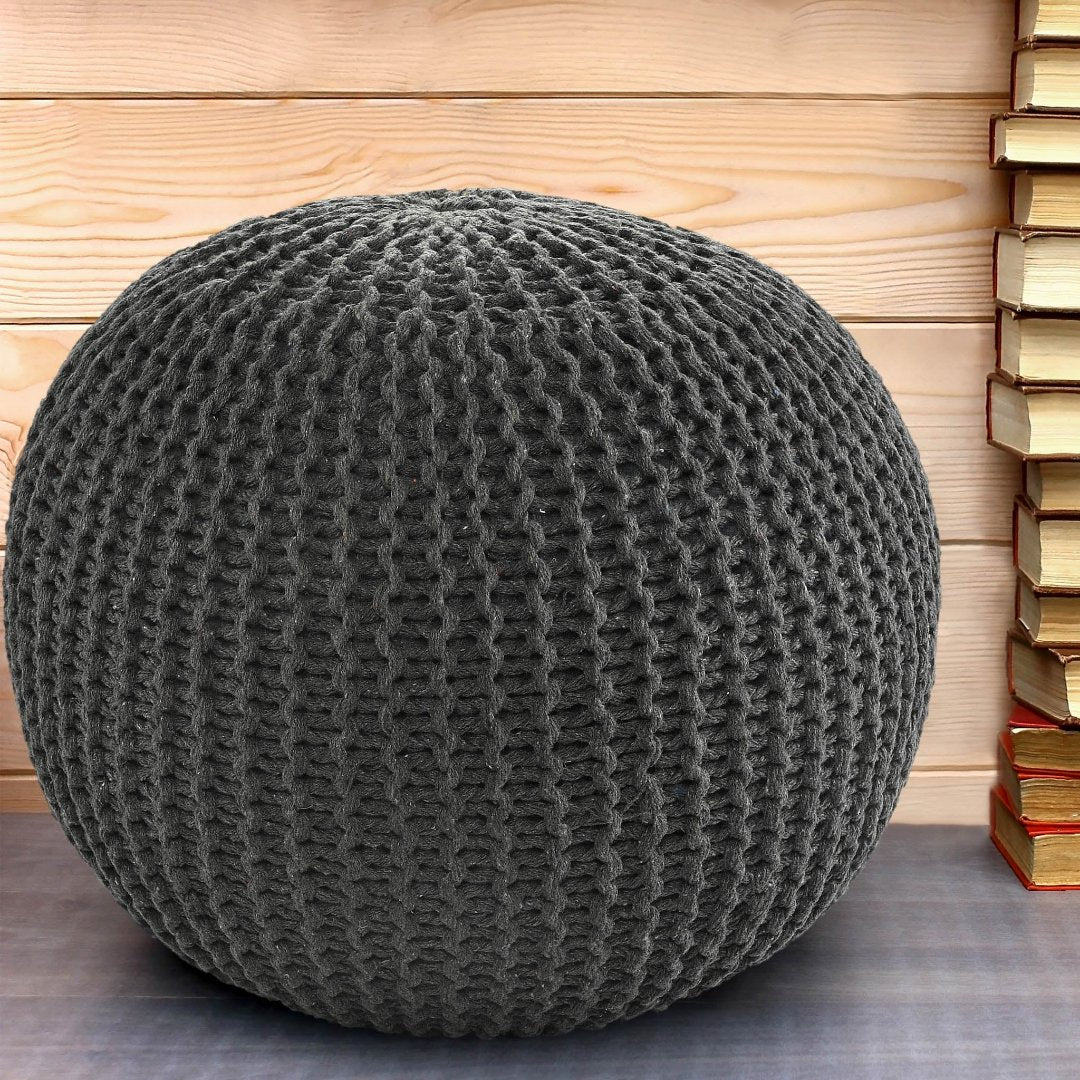 Knitted Pouf in Dark Grey