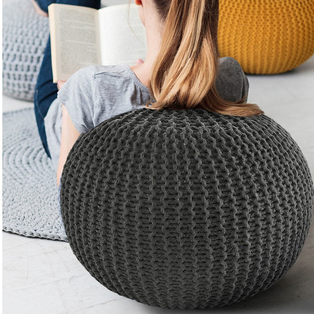 Knitted Pouf in Dark Grey