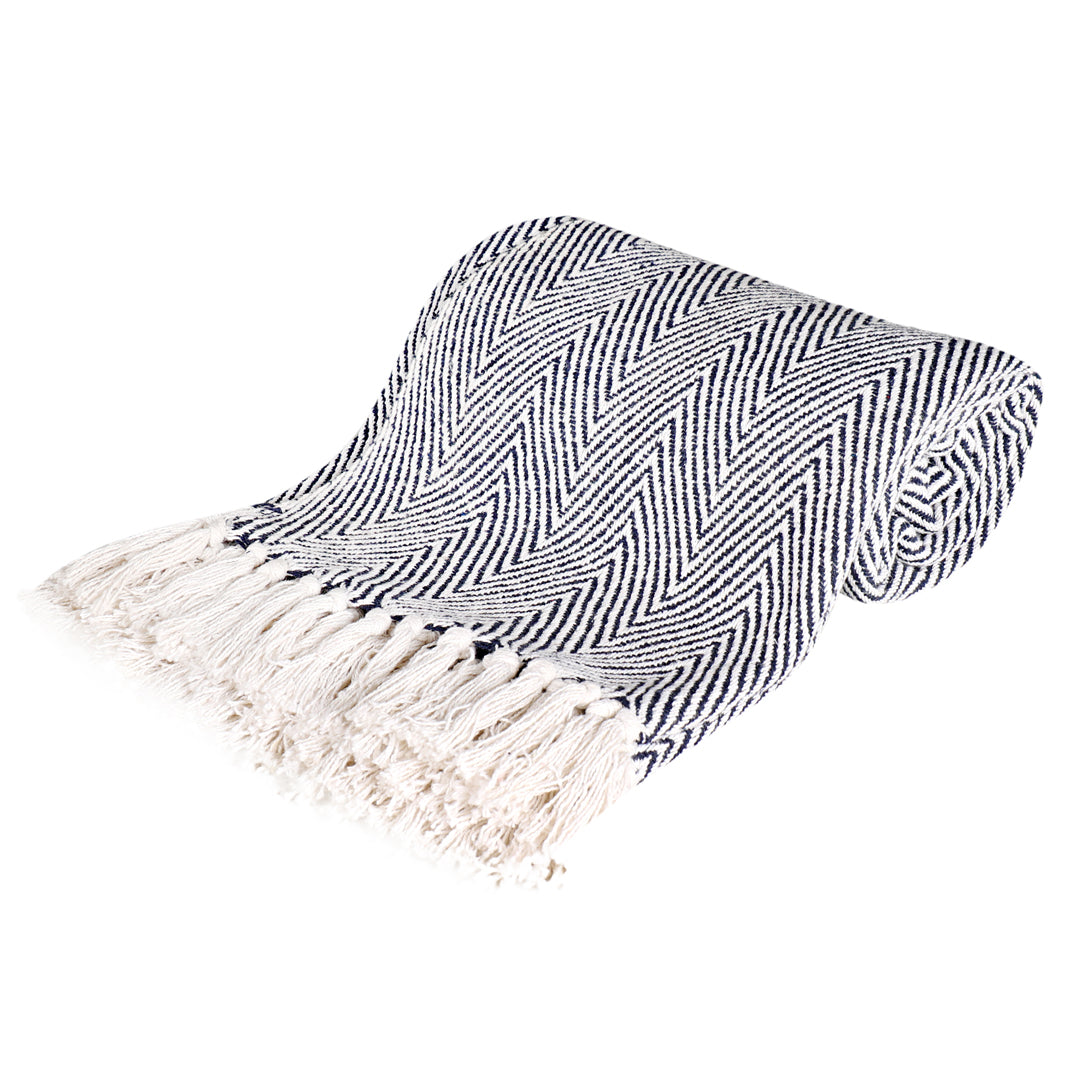 Navy Chevron-Style Pattern Throw - Sashaaworld
