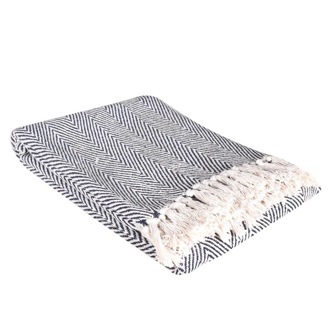 Navy Chevron-Style Pattern Throw - Sashaaworld