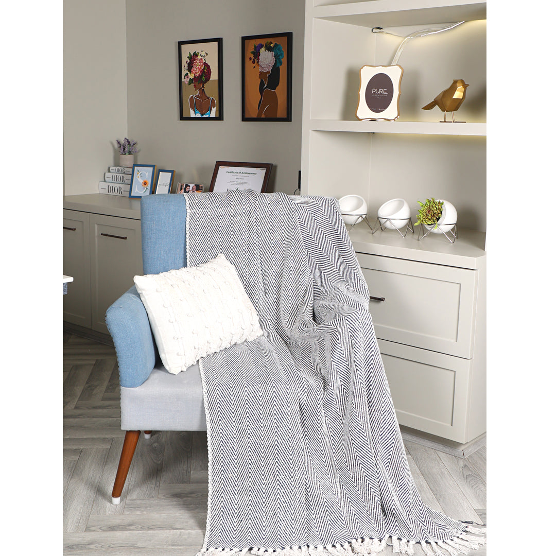 Navy Chevron-Style Pattern Throw - Sashaaworld