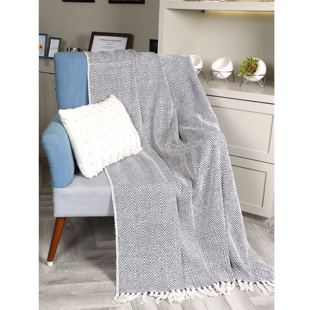 Navy Chevron-Style Pattern Throw - Sashaaworld