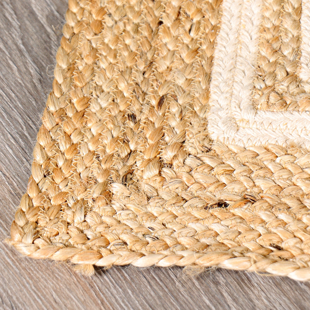 Rectangular Jute Rug with White Accents