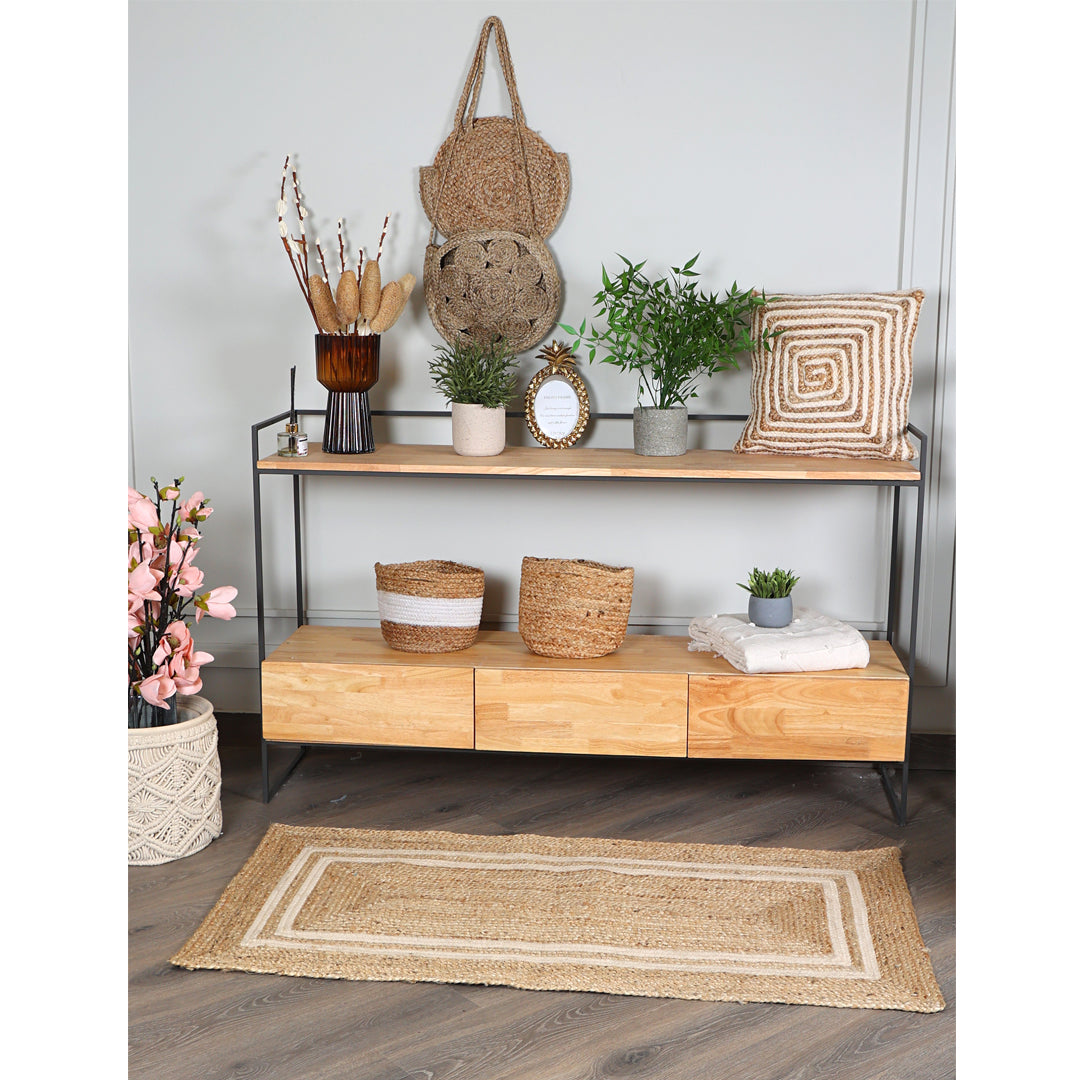 Rectangular Jute Rug with White Accents - Sashaaworld