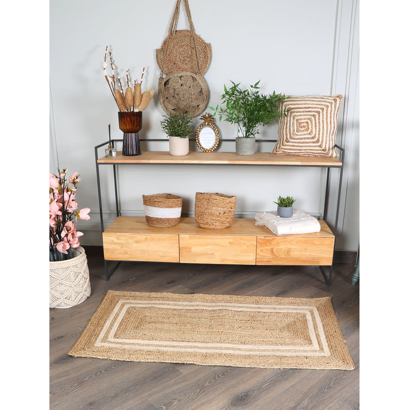 Rectangular Jute Rug with White Accents