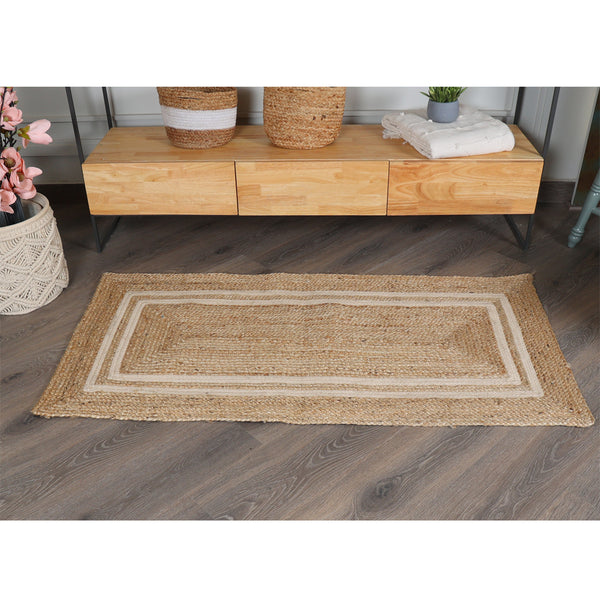 Rectangular Jute Rug with White Accents - Sashaaworld