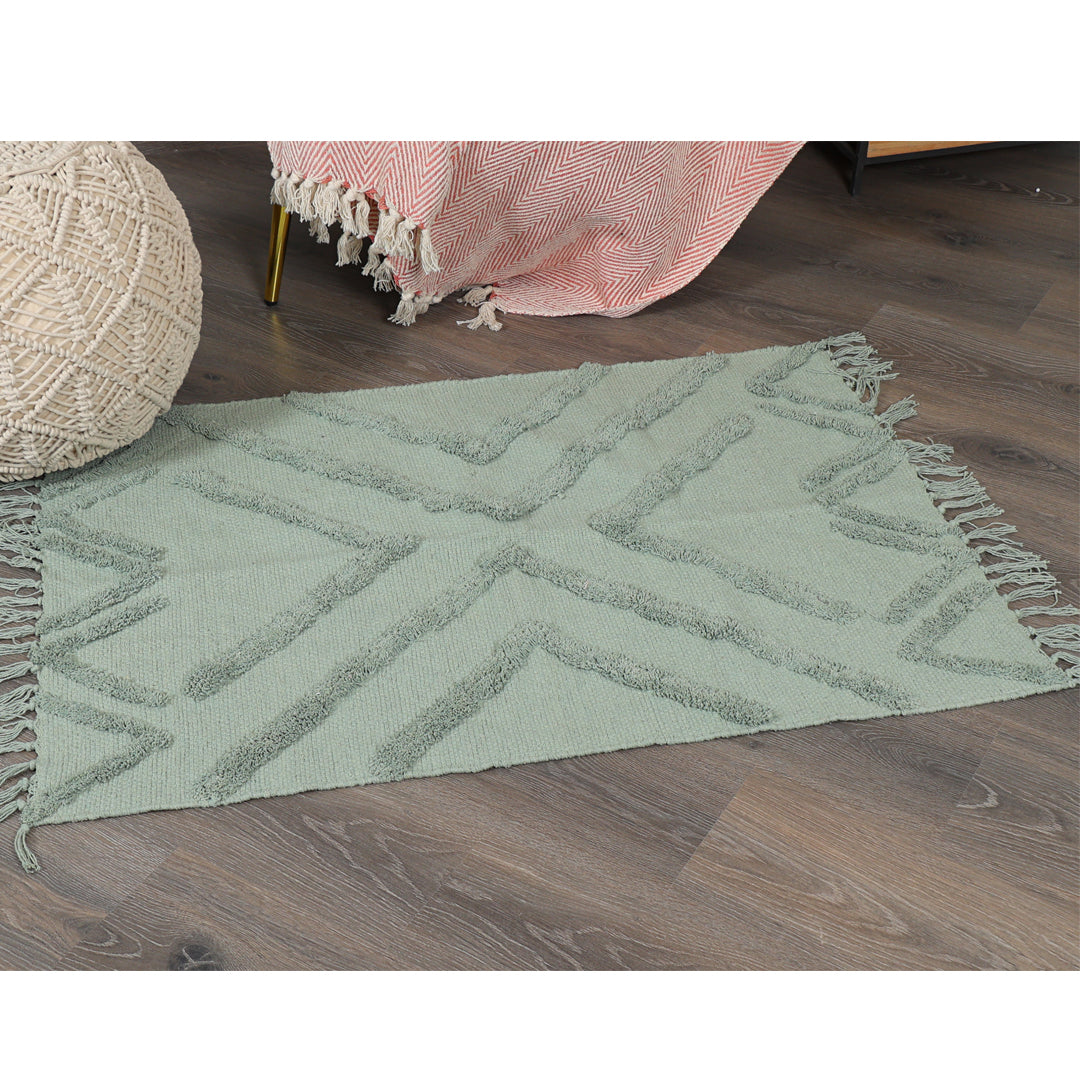 Cotton Tufted Rug in Green- Sashaa World