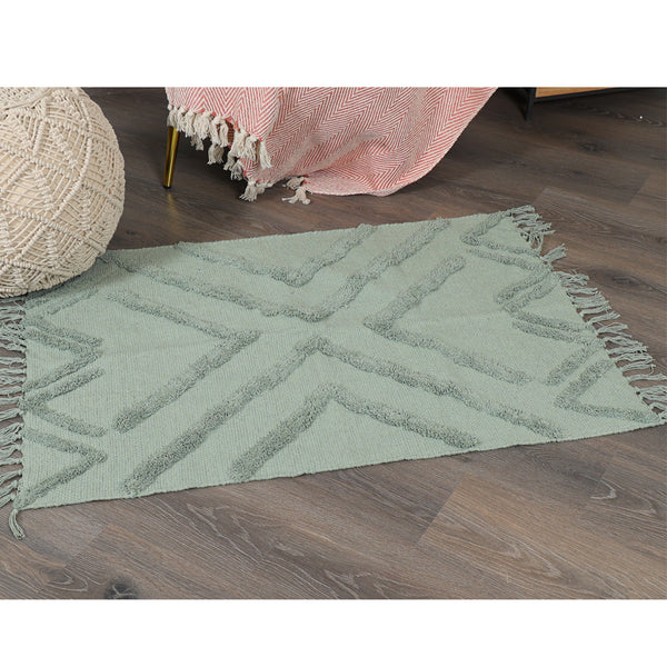 Cotton Tufted Rug in Green- Sashaa World
