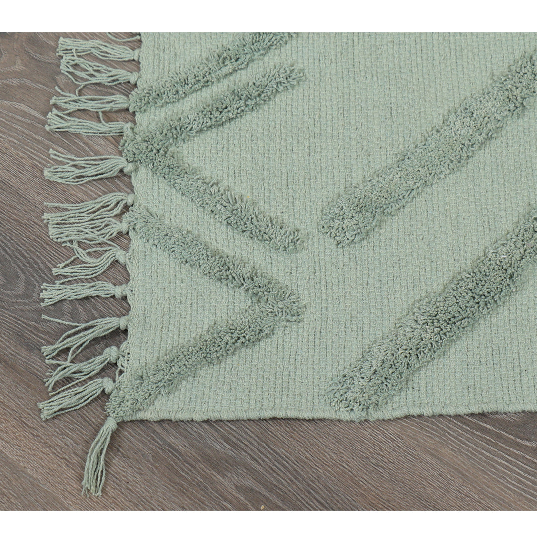 Cotton Tufted Rug in Green- Sashaa World
