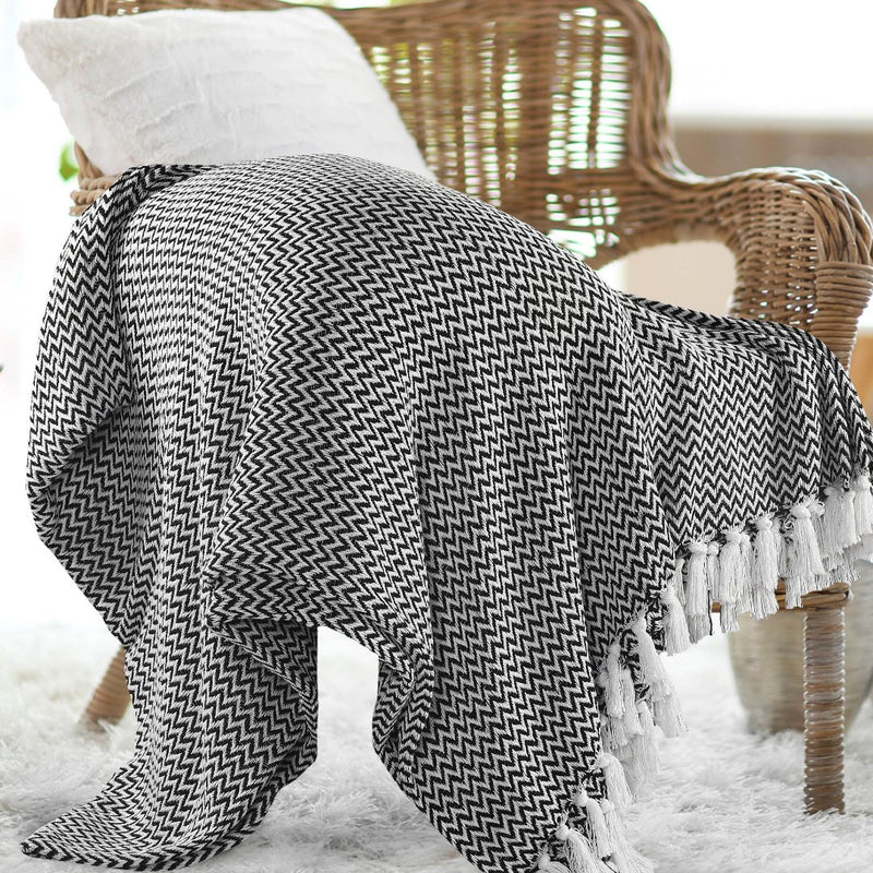 Chevron Sofa Throw with Tassels