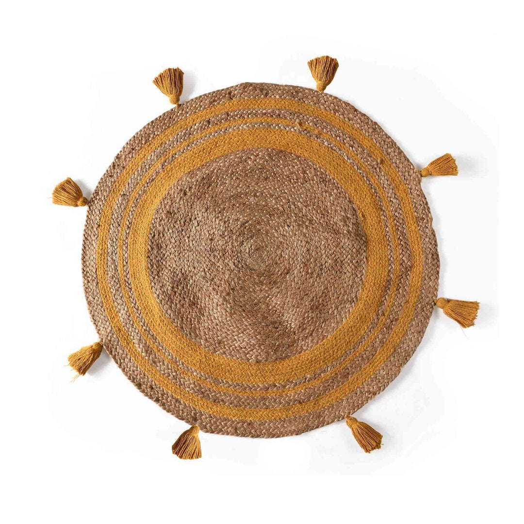 Round Jute Rug With Tassels- sashaaworld