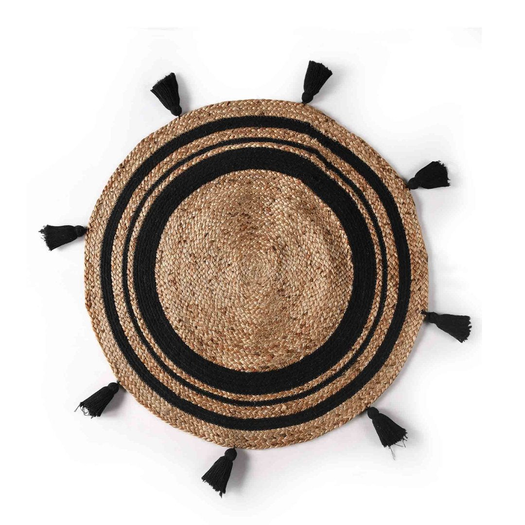 Round Jute Rug With Tassels- sashaaworld