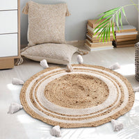 Round Jute Rug With Tassels- sashaaworld