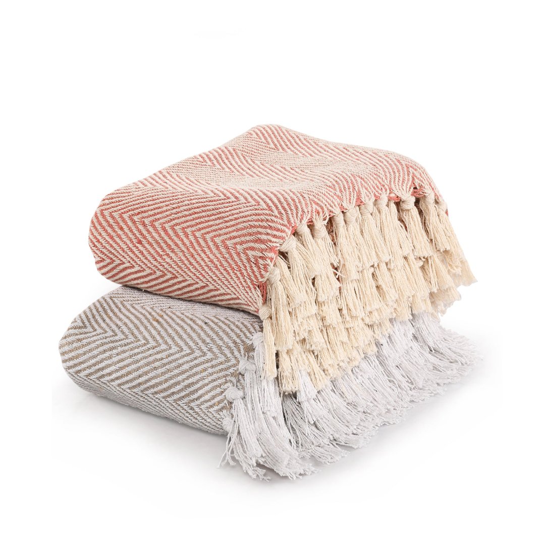Spring-Hued Chevron Throw Grey- sashaaworld